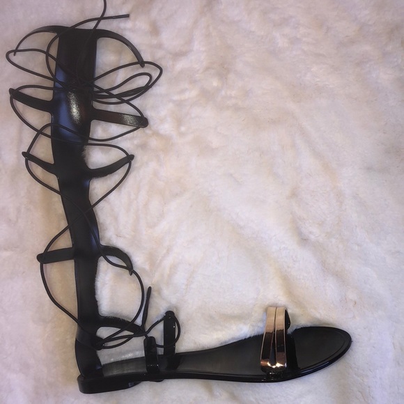 New Black Jelly Laceup Gladiator Flat Sandal Size 8 - Picture 8 of 8